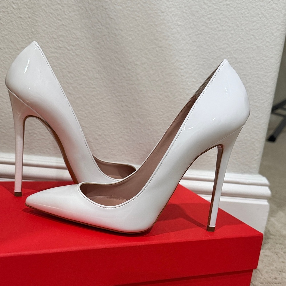 Patent White Pointed-Toe Stiletto Pumps - Women's Dress Heels